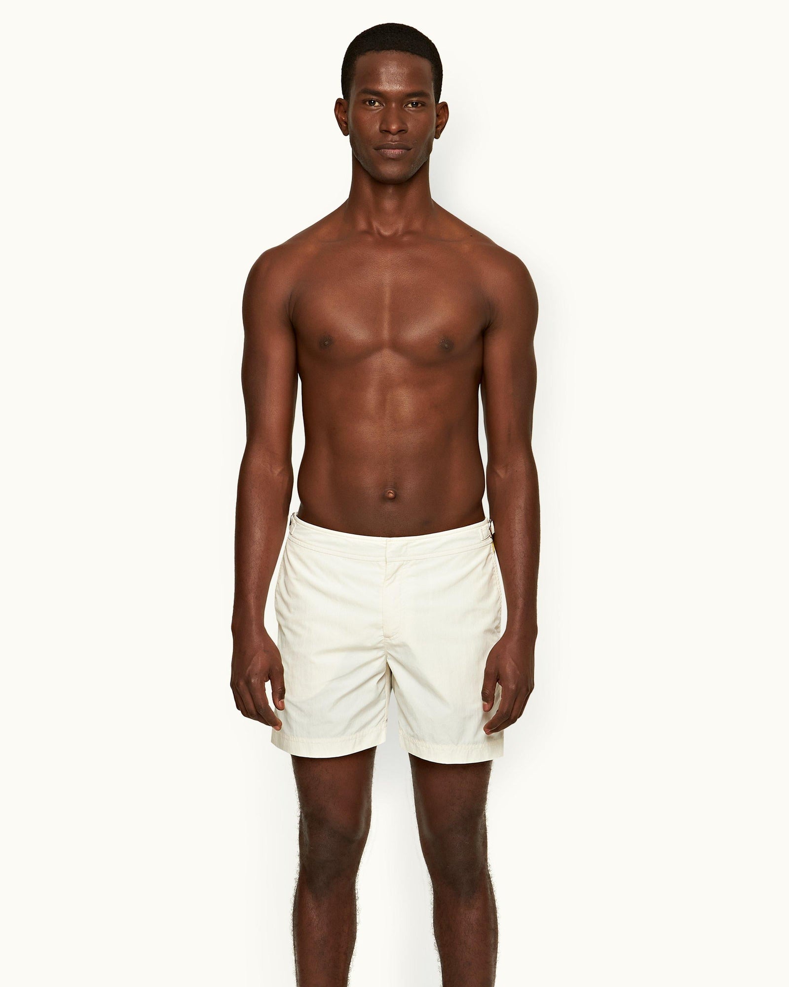 Bulldog White Sand Palm Stripe Tape Mid-Length Swim Shorts | White Sand