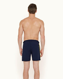 Bulldog Navy Contrast Panel Mid-Length Swim Shorts | Navy
