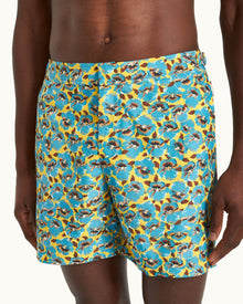 Petal Print Mid-Length Swim Shorts in Lemon Meringue colour | Lemon Meringue