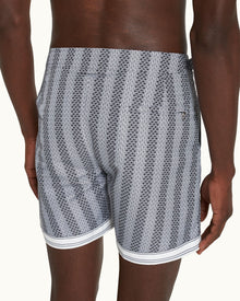 Kids | Bulldog Rills Print Mid-Length Swim Shorts Woven In France in Night Iris/White Sand colour | Night Iris/White Sand