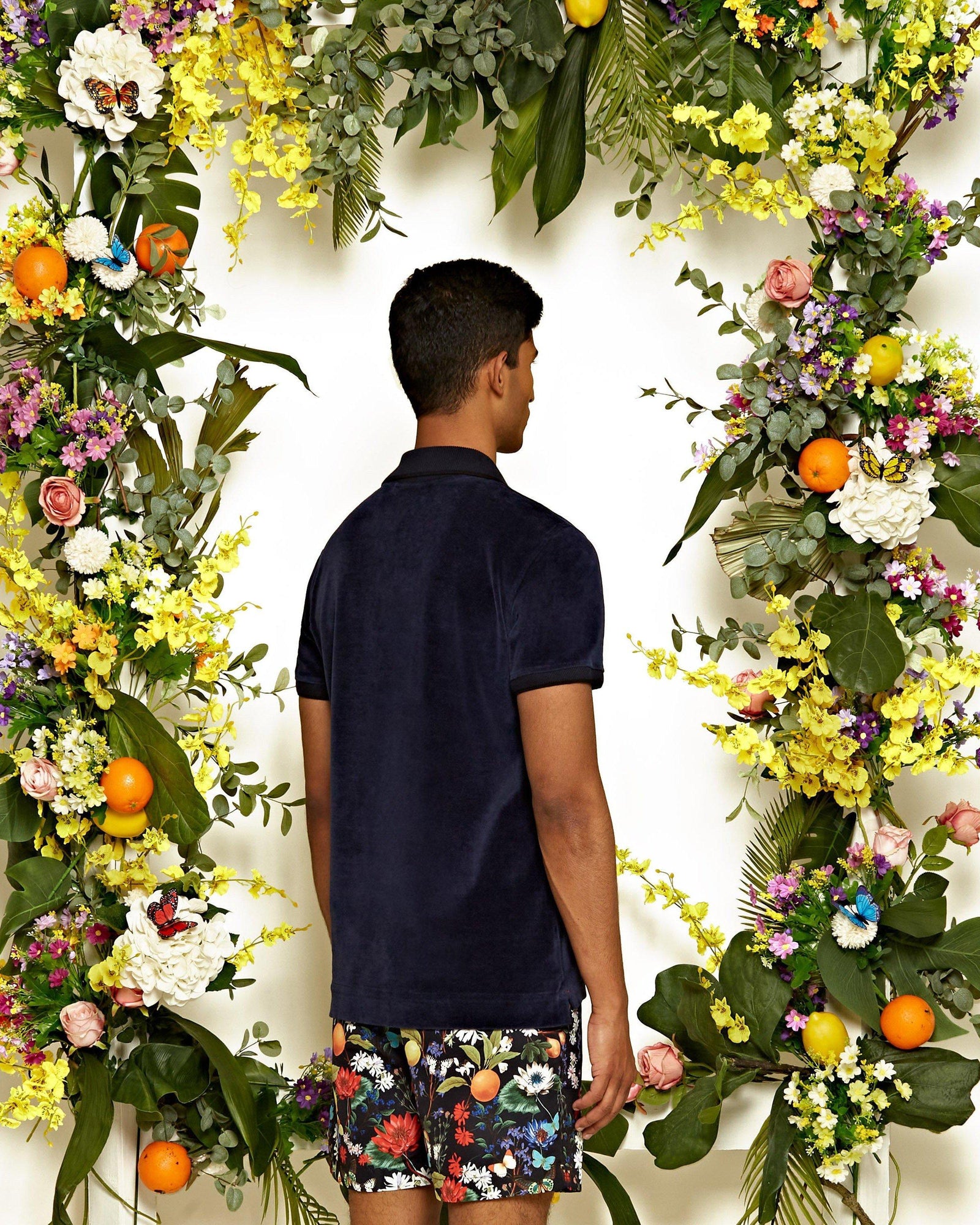 Clive Towelling Navy Cotton Linen Towelling Polo Shirt | Navy