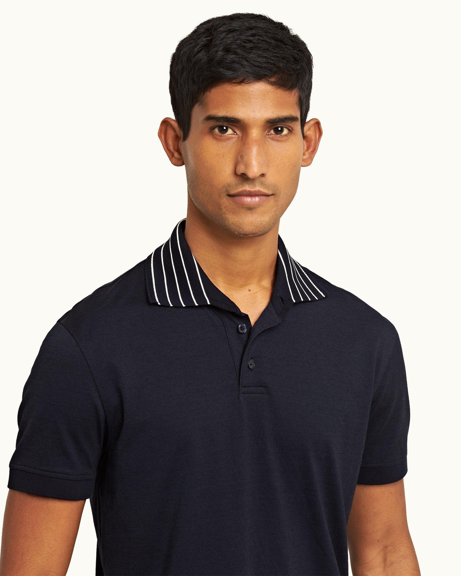 Night Iris Classic Fit Stripe Rib Collar Polo Shirt | Night Iris