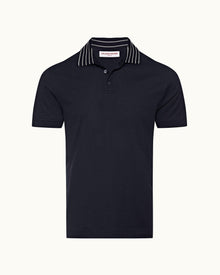 Night Iris Classic Fit Stripe Rib Collar Polo Shirt | Night Iris