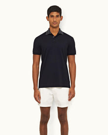 Night Iris Classic Fit Stripe Rib Collar Polo Shirt | Night Iris