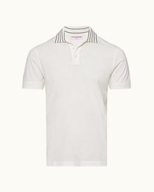 Dominic Stripe Sea Mist Classic Fit Stripe Rib Collar Polo Shirt | Sea Mist