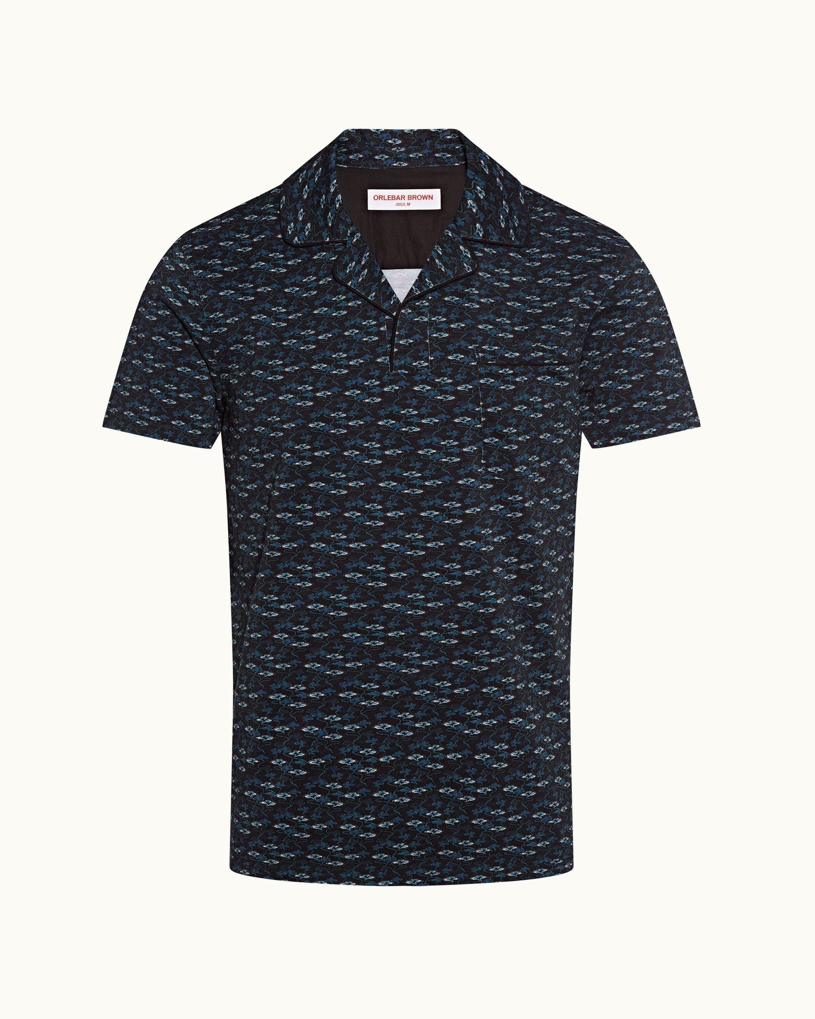 Donald Black/Aquamarine Torus Print Tailored Fit Cotton Polo Shirt | Black/Aquamarine