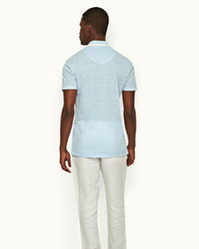 Felix Linen Powdered Sky Resort Collar Linen Pique Polo Shirt | Powdered Sky