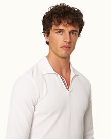 Felix White O.B Stripe Tape Cotton Pique Polo Shirt | White