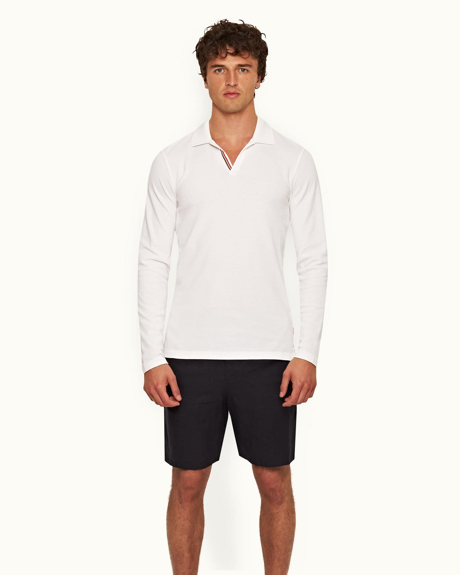 Felix White O.B Stripe Tape Cotton Pique Polo Shirt | White