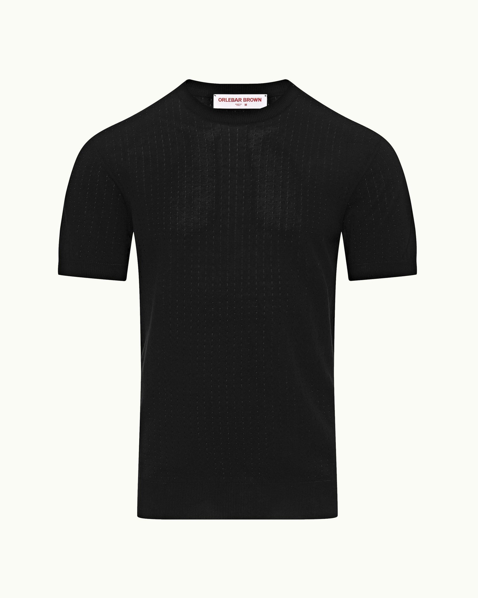 Black Pointelle Stripe Cotton-Silk T-shirt | Black