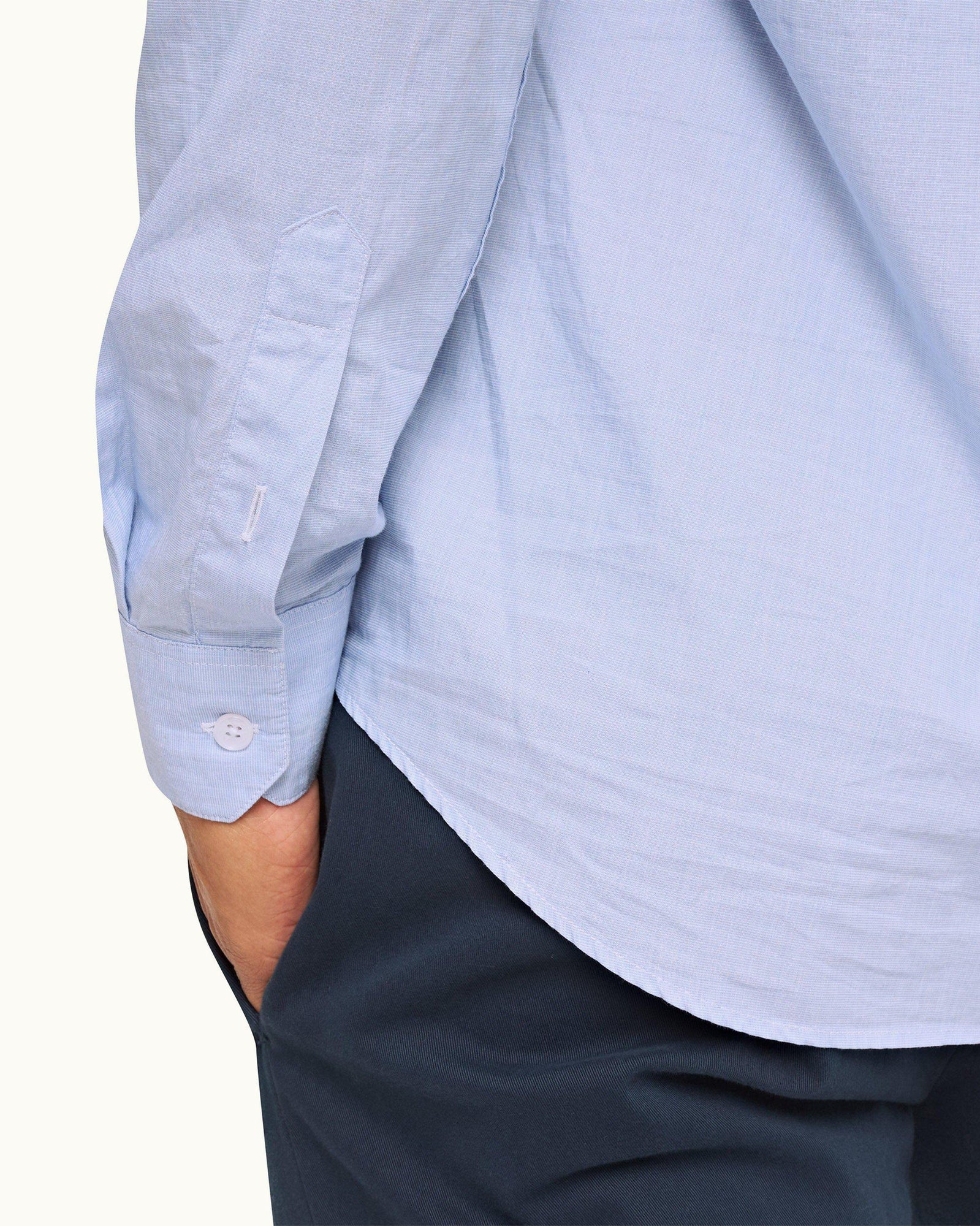 Ice Blue/White Tailored Fit Classic Collar End-on-End Cotton Shirt | Ice Blue/White