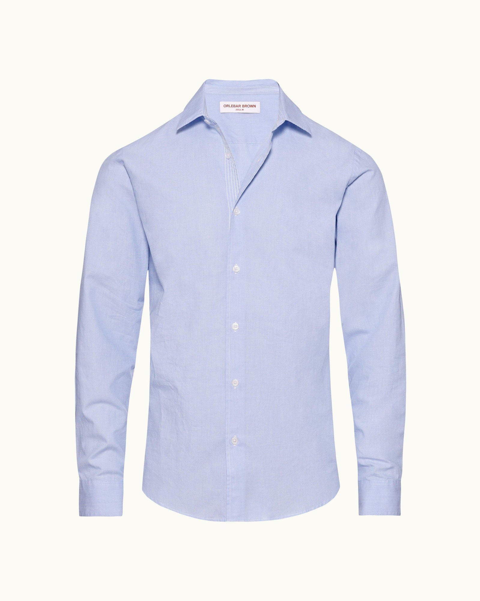 Ice Blue/White Tailored Fit Classic Collar End-on-End Cotton Shirt | Ice Blue/White