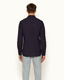 Giles Poplin Navy Classic Collar Tailored Fit Shirt | Navy