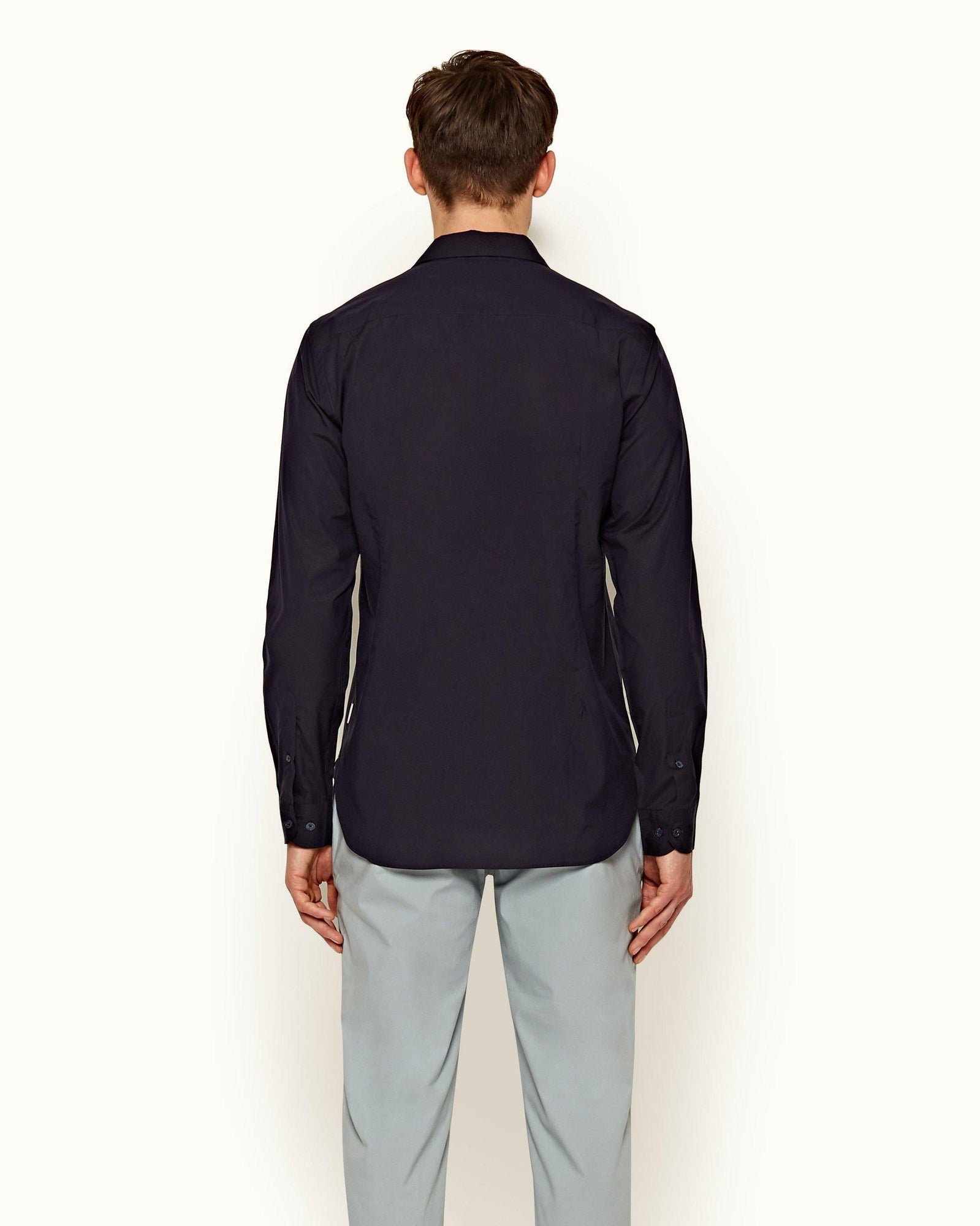 Giles Poplin Navy Classic Collar Tailored Fit Shirt | Navy