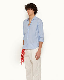 Ice Blue/White Classic Collar Stitch End On End Shirt | Ice Blue/White