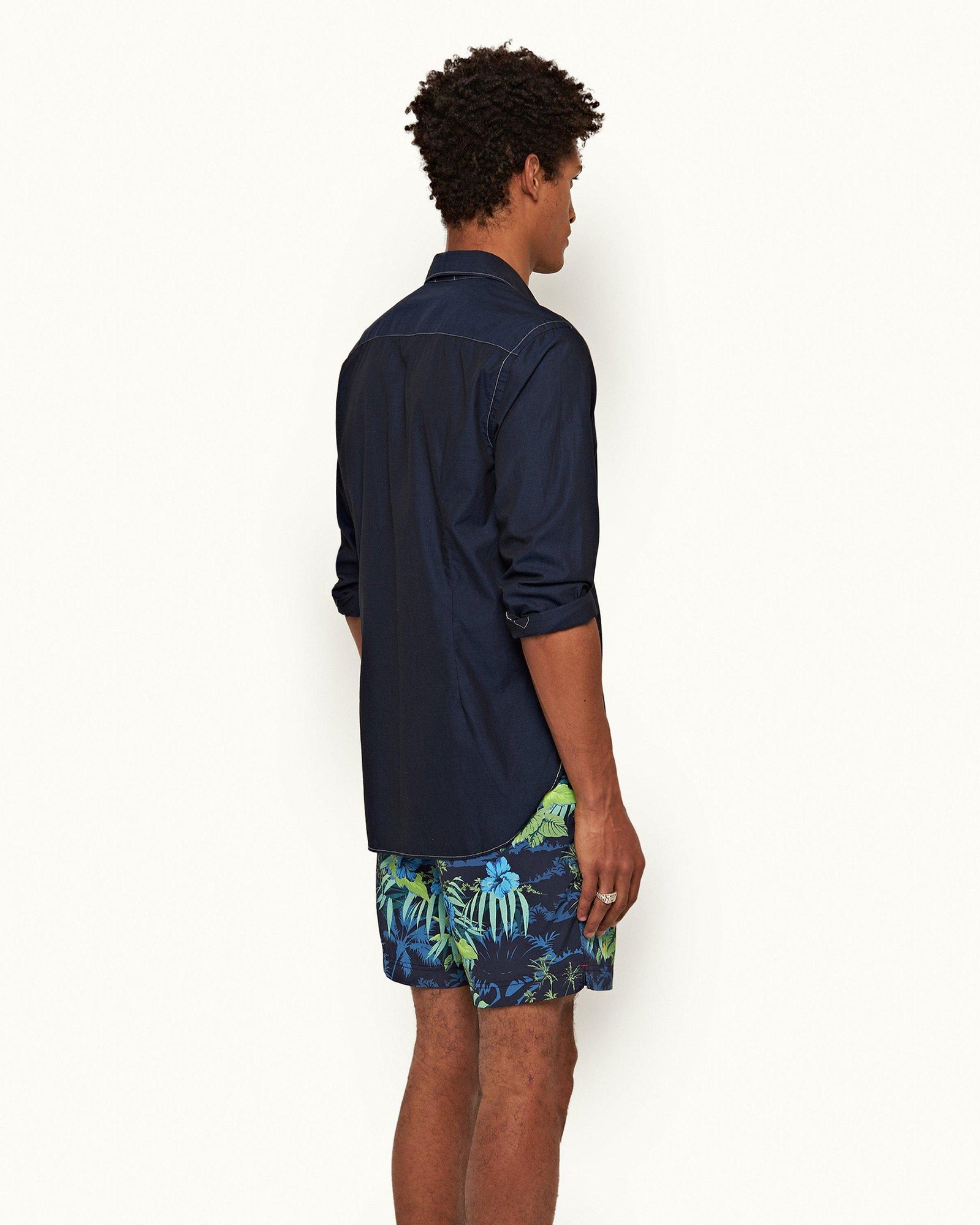 Navy/White Classic Collar Stitch End On End Shirt | Navy/White