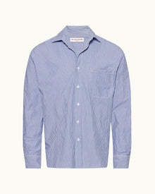 Midnight Navy/White Stripe Relaxed Fit Classic Collar Cotton Shirt | Midnight Navy/White