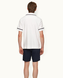 White/Midnight Navy Contrast Trim Capri Collar Towelling Shirt | White/Midnight Navy