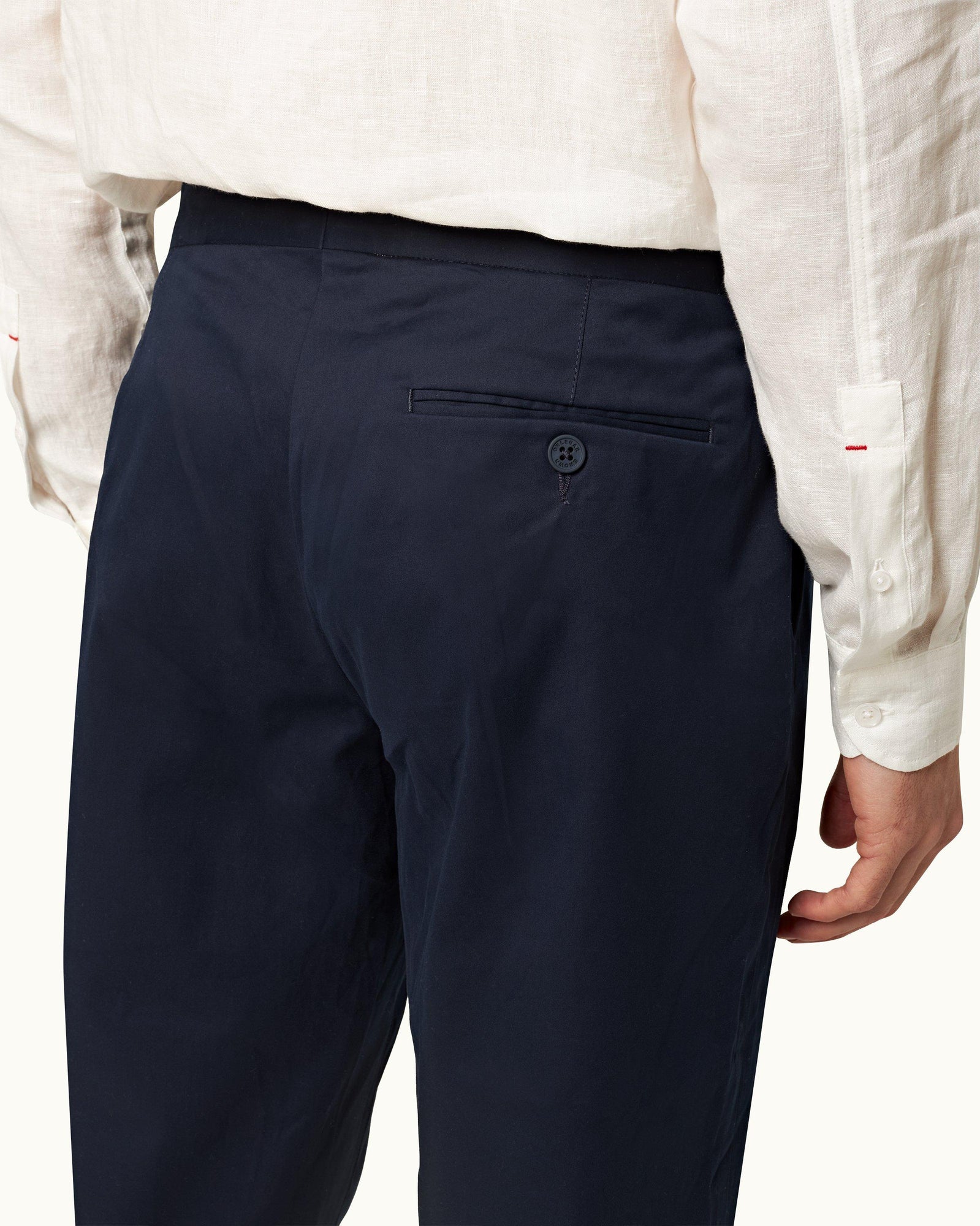 Griffon Silk Tailored Fit Cotton-Silk Trousers In Night Iris Blue | Night Iris