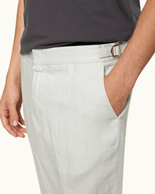 Griffon Linen Tailored Fit Washed Linen Trousers In White Jade | White Jade