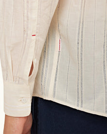 White Easy Fit Overhead Texture Cotton Stripe Shirt | White