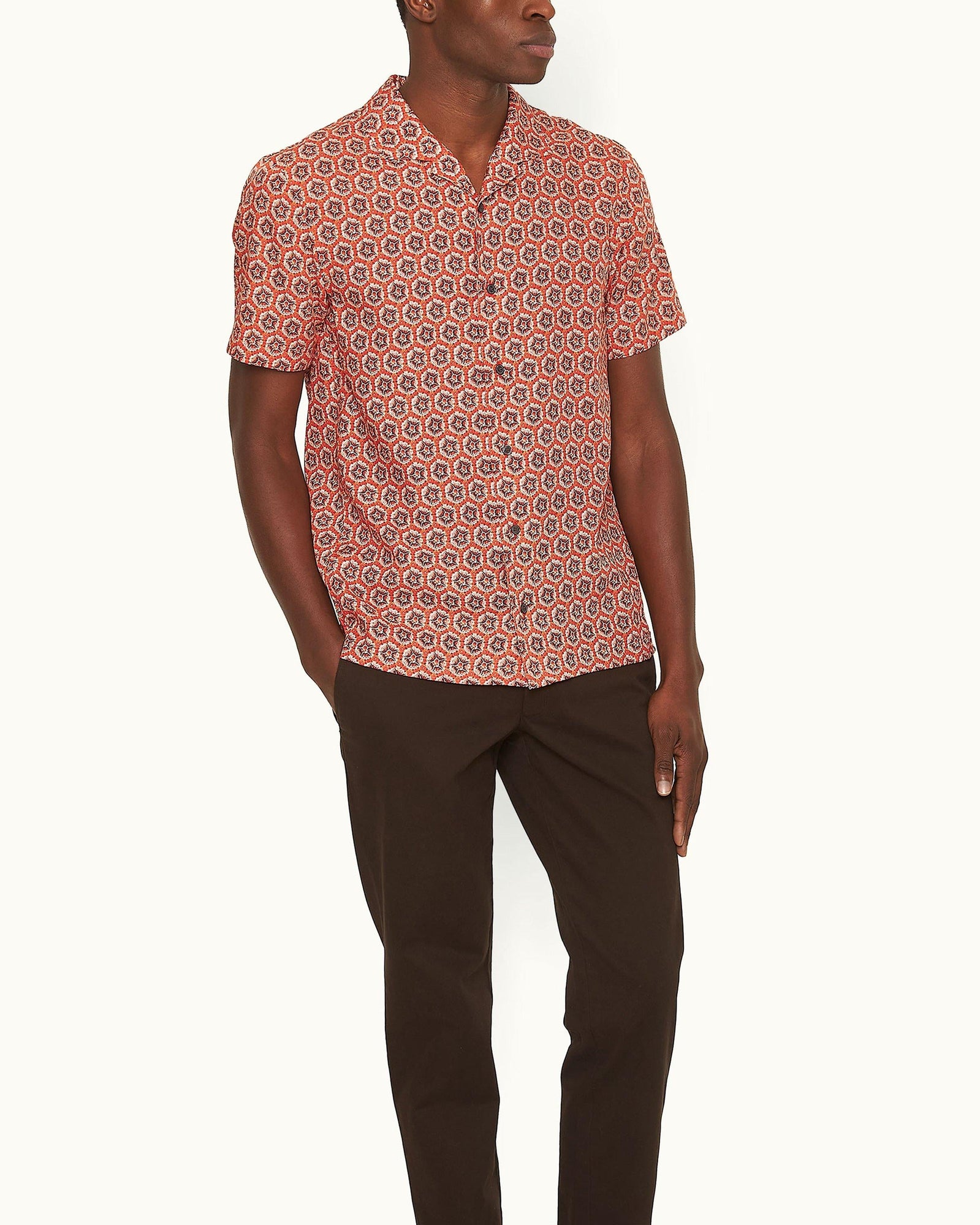 Hibbert Firestone Roseate Print Classic Fit Capri Collar Shirt | Firestone