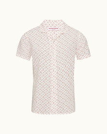 Hibbert White Sand Logo Print Classic Fit Capri Collar Shirt | White Sand