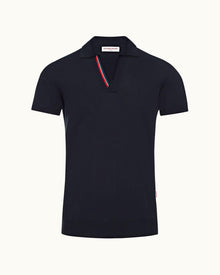 Horton Stripe Navy Tailored Fit Organic Cotton Polo Shirt | Navy