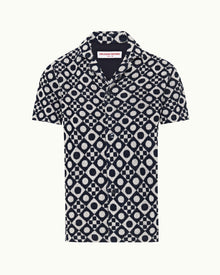 Howell Towelling Domi Jacquard Capri Collar Cotton Towelling Shirt in Night Iris/White Sand | Night Iris/White Sand