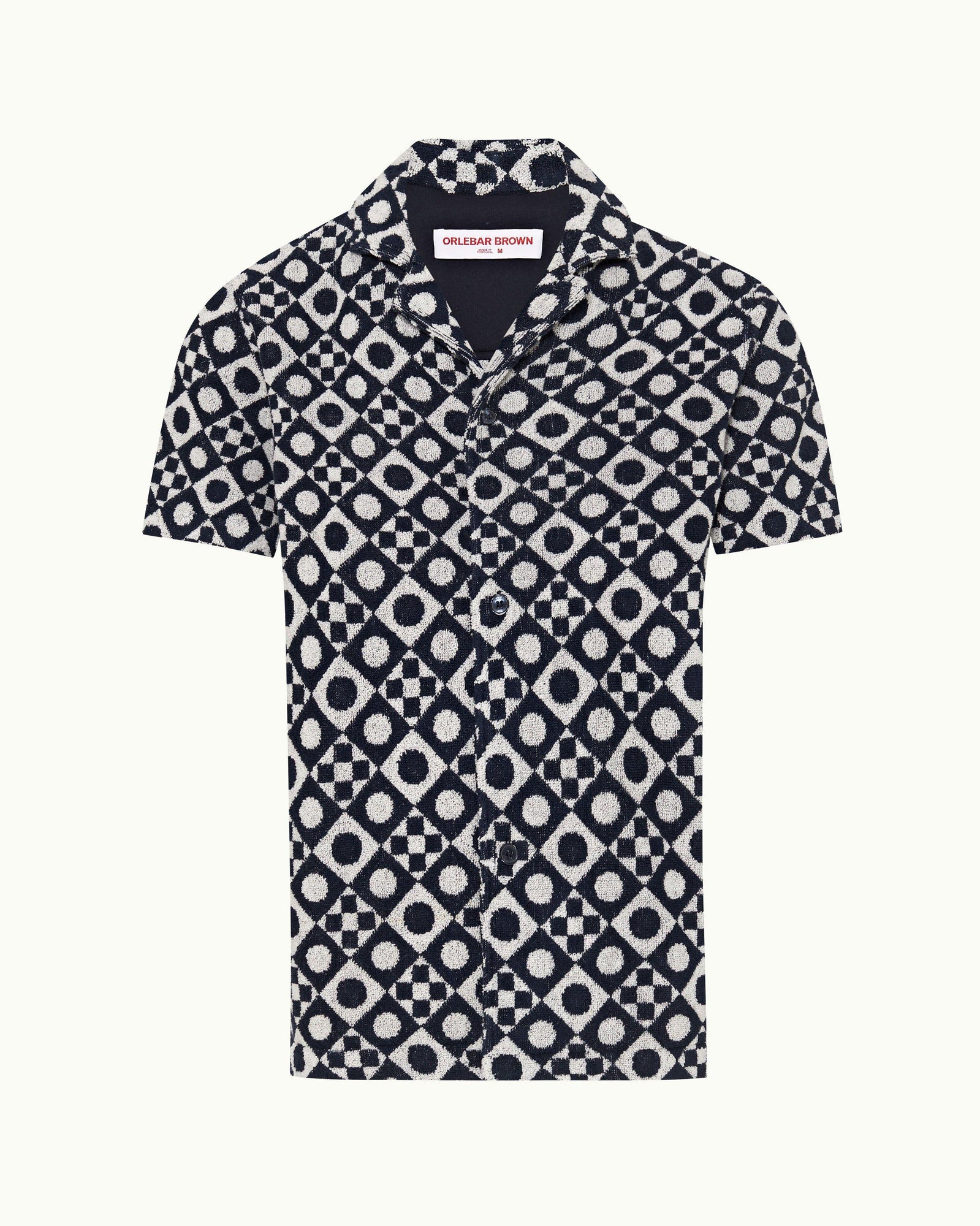 Howell Towelling Domi Jacquard Capri Collar Cotton Towelling Shirt in Night Iris/White Sand | Night Iris/White Sand