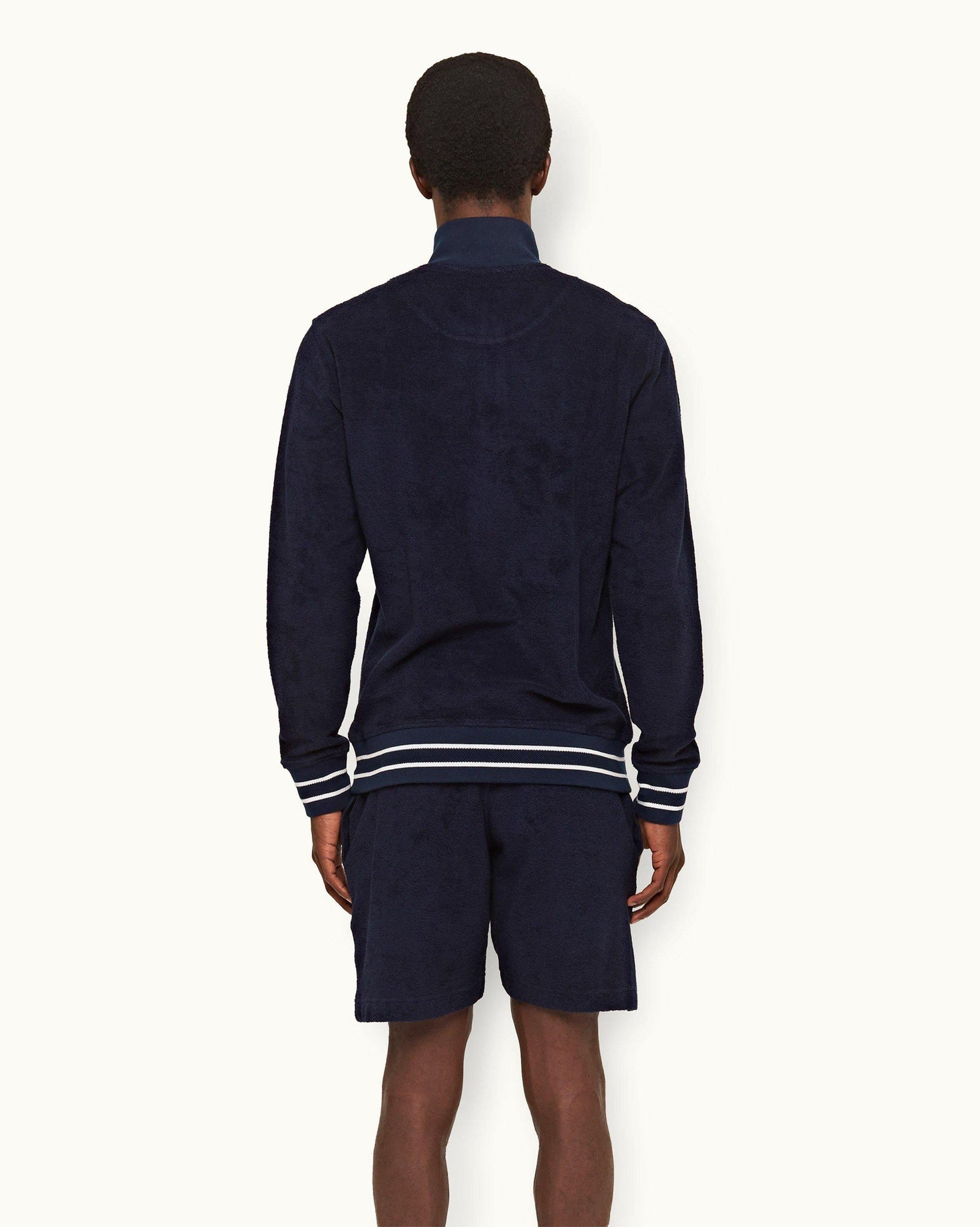 Isar Towelling Navy Funnel Neck Towelling Half-Zip Sweatshirt | Navy