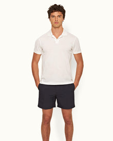 White Classic Fit Jacquard Checkerboard Cotton Polo Shirt | White