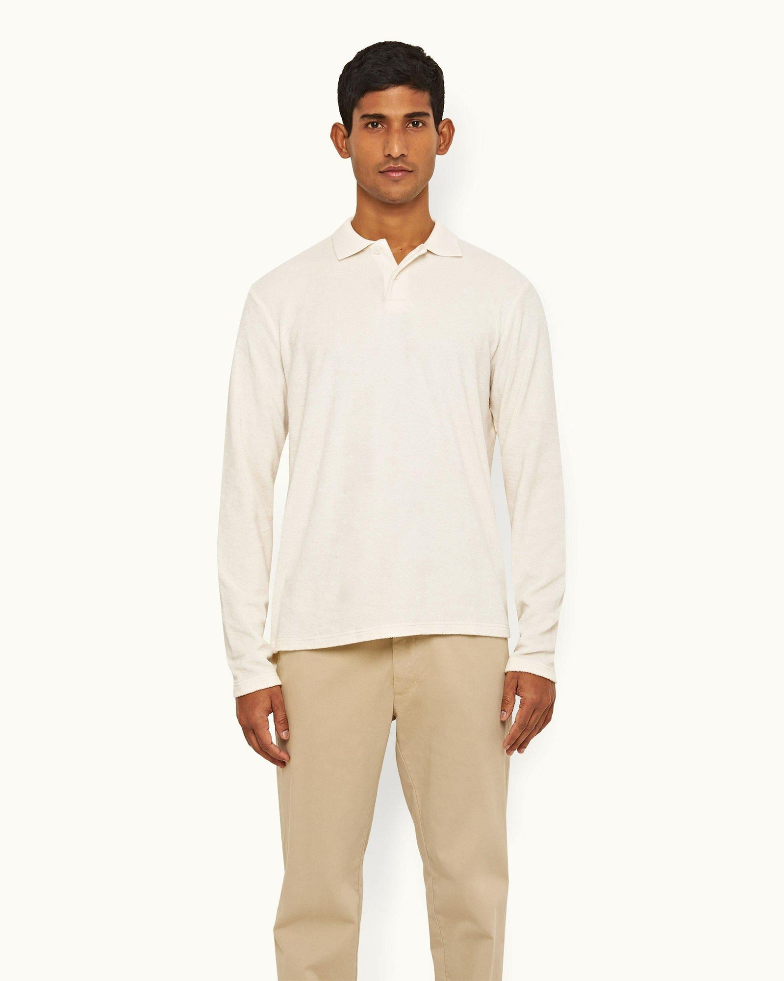 Matchstick Classic Fit Organic Towelling Long-sleeve Polo Shirt | Matchstick