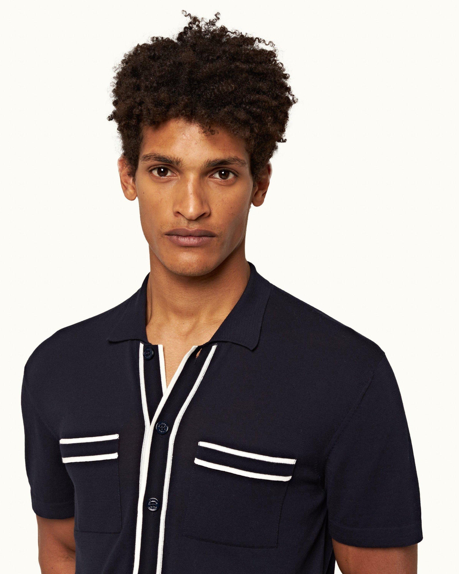 Night Iris Capri Collar Tipping Detail Knit Shirt | Night Iris