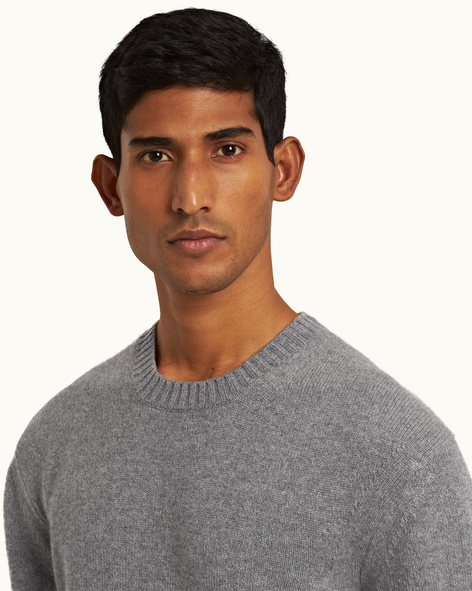 Grey Melange/Sea Mist Stripe Tipping Cashmere Jumper | Grey Melange/Sea Mist