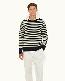 Navy/Multi Stripe Alpaca-Blend Jumper | Navy/Bristlecone Pine/Strata