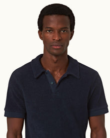 Night Iris Classic Fit Pique Cotton Towelling Polo Shirt | Night Iris