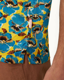 Petal Print Relaxed Fit Capri Collar Silk Shirt Woven In Italy in Lemon Meringue colour | Lemon Meringue