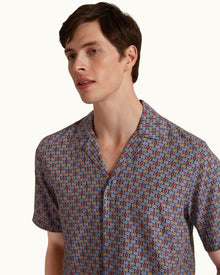 Maitan Whitsun Print Relaxed Fit Capri Collar Shirt in Midnight Navy | Midnight Navy