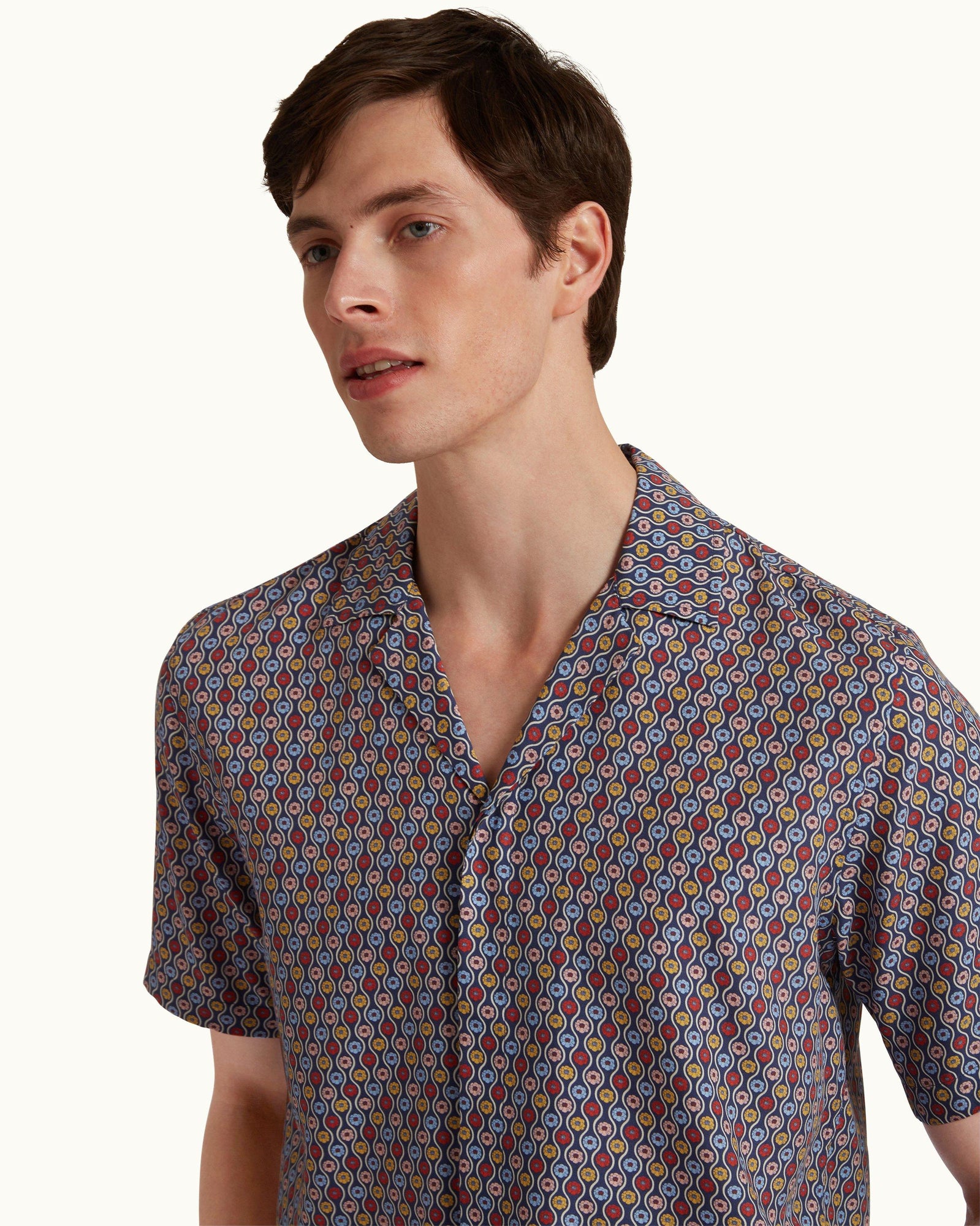 Maitan Whitsun Print Relaxed Fit Capri Collar Shirt in Midnight Navy | Midnight Navy