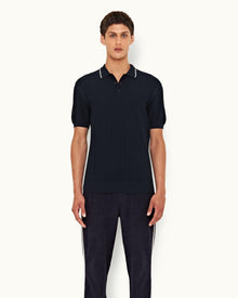 Night Iris Tailored Fit Waffle Towelling Polo Shirt | Night Iris