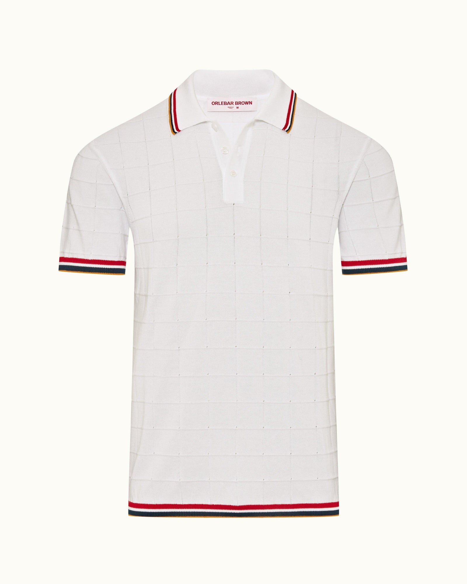White Tailored Fit Pointelle Grid Stitch Organic Cotton Polo Shirt | White