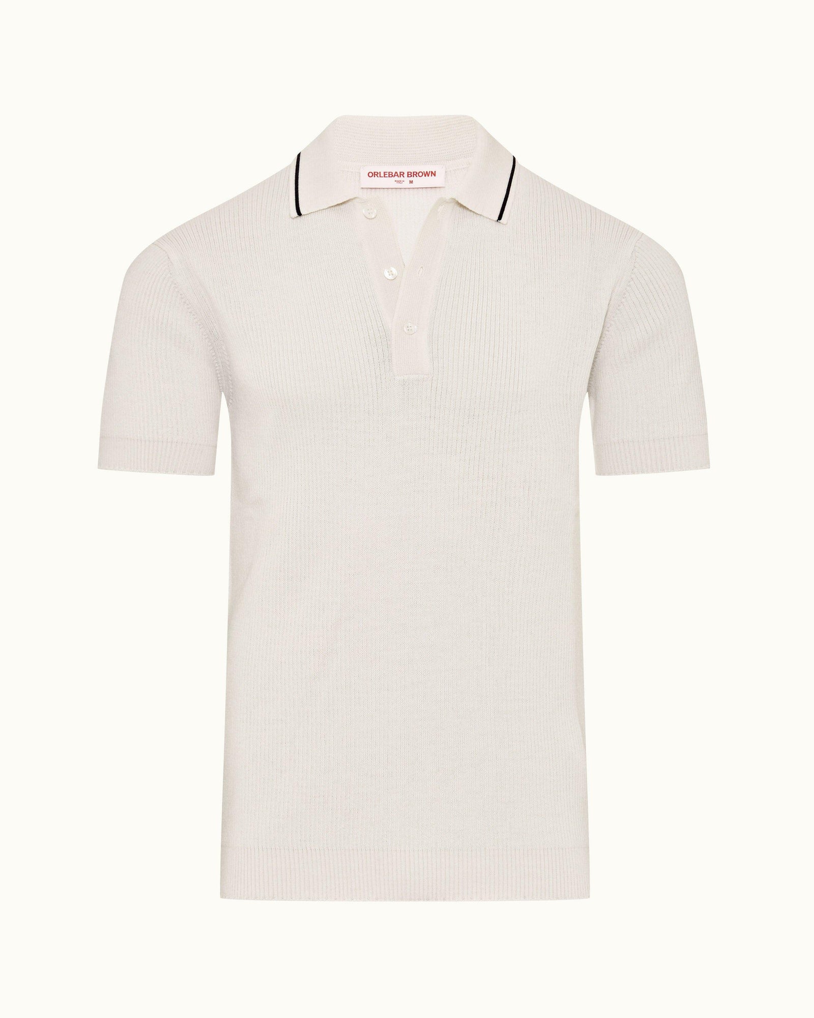 White Sand Tailored Fit Rib Stitch Polo Shirt | White Sand