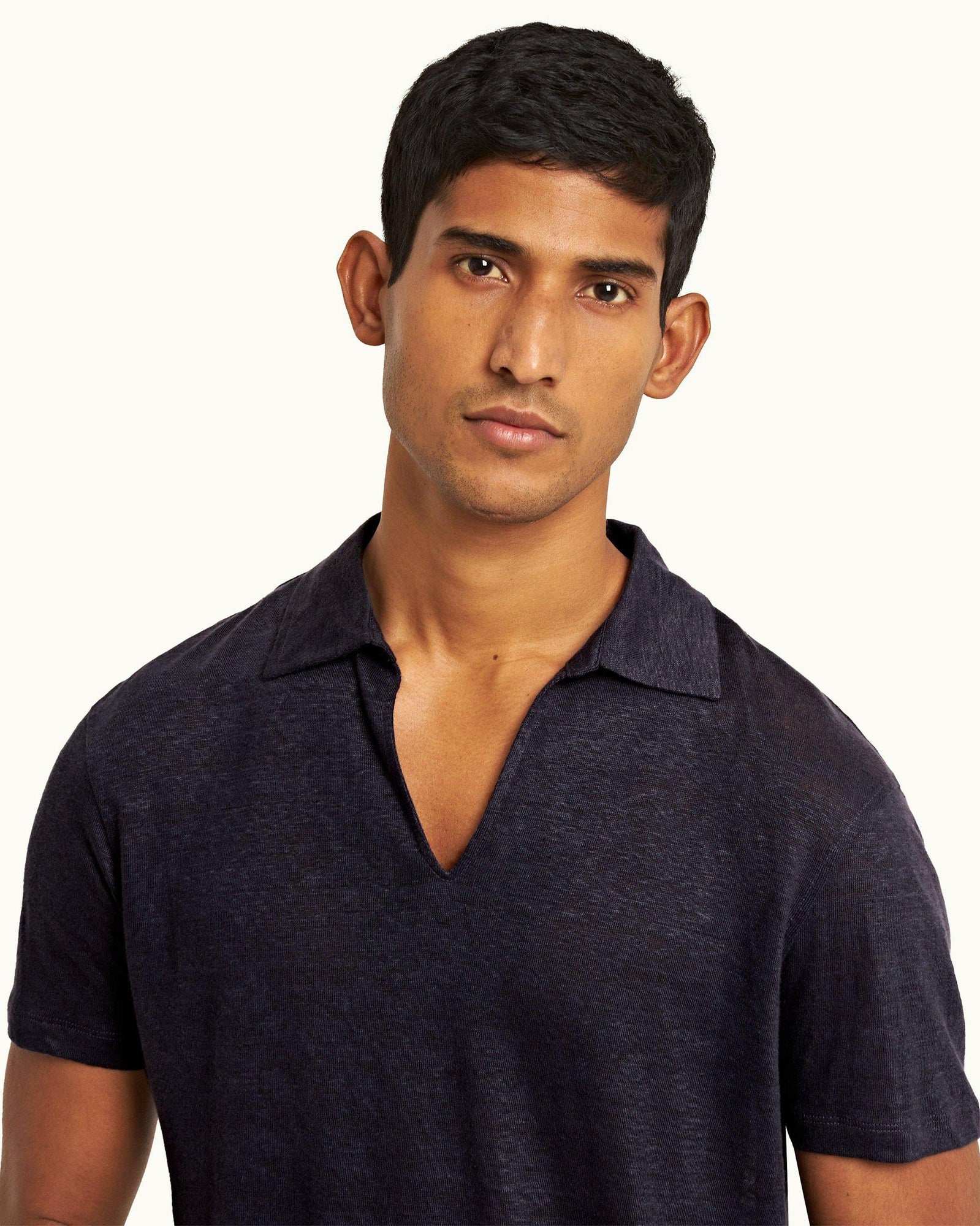 Night Iris Classic Fit Linen Polo Shirt | Night Iris