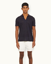Night Iris Classic Fit Linen Polo Shirt | Night Iris