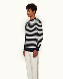 Ned Stripe Navy/White Sand Stripe Organic Cotton Jumper | Navy/White Sand