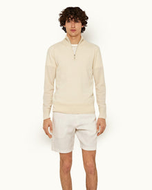 Norwich Linen White Sand Tailored Fit O.B Stripe Linen Shorts | White Sand