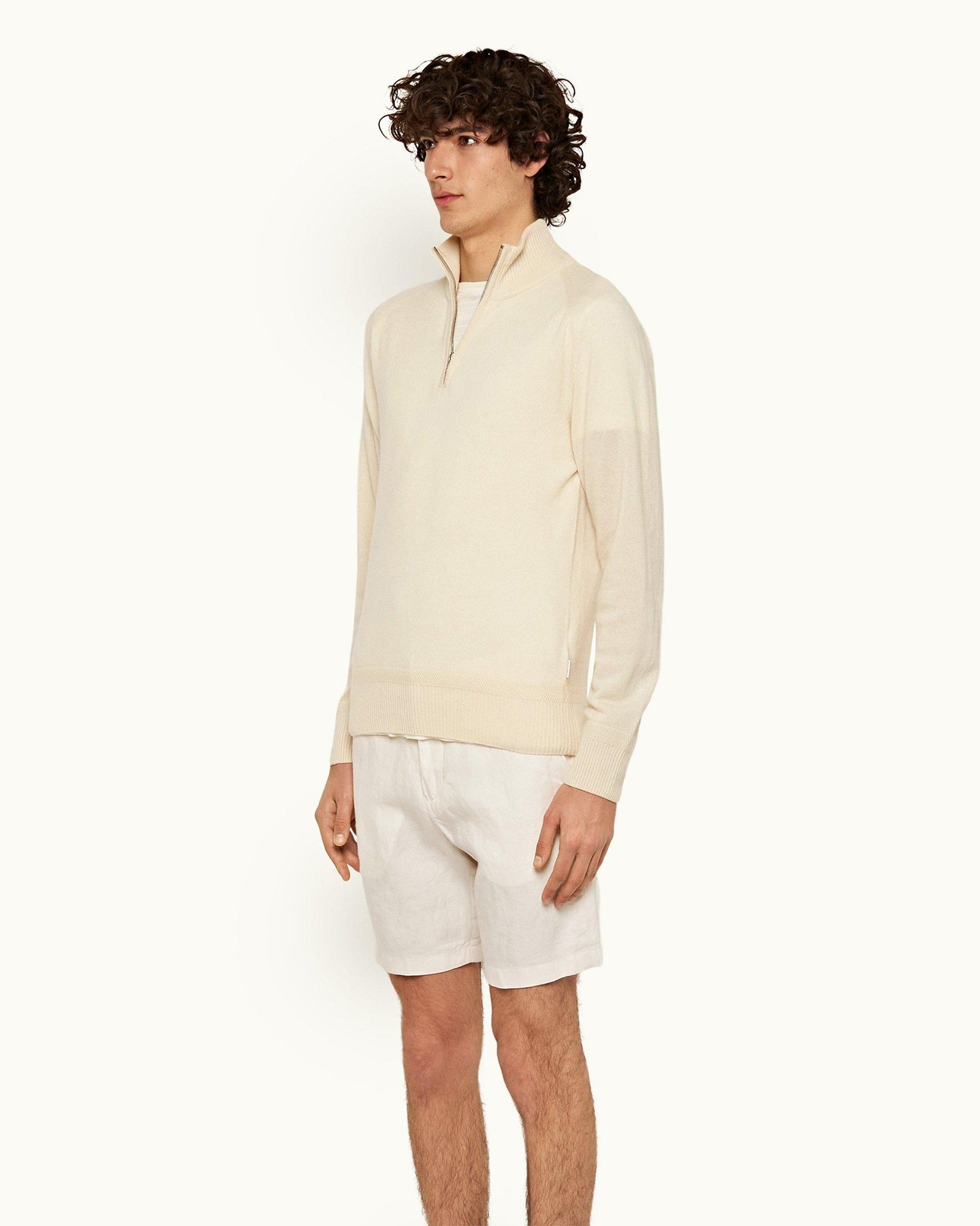 Norwich Linen White Sand Tailored Fit O.B Stripe Linen Shorts | White Sand