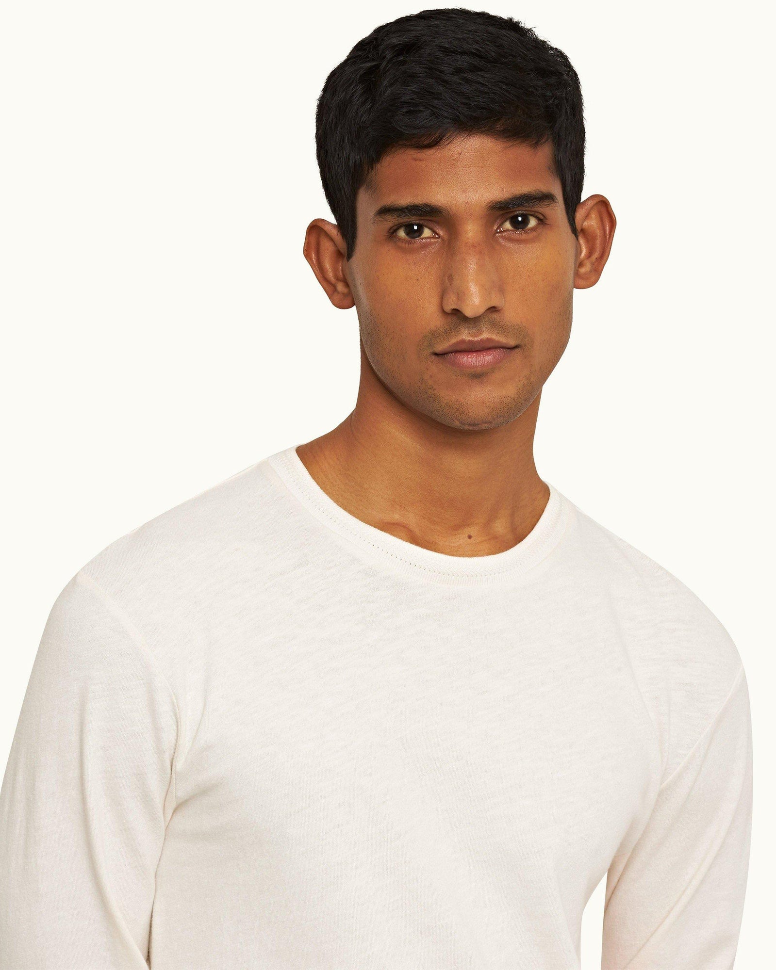 White Sand O.BUOY Classic Fit Long-Sleeve Cotton-Linen T-shirt | White Sand