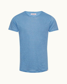 Ob-T Linen Mirage Blue Tailored Fit Crew Neck Linen T-shirt | Mirage Blue